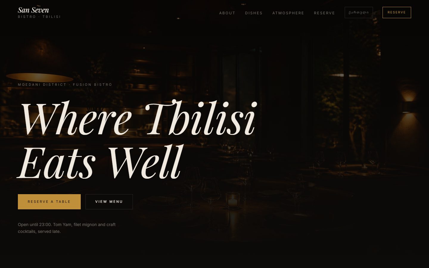 San Seven bistro landing page